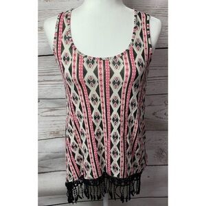 NWOT Vanity Tribal/Aztec Print Fringe Tank
